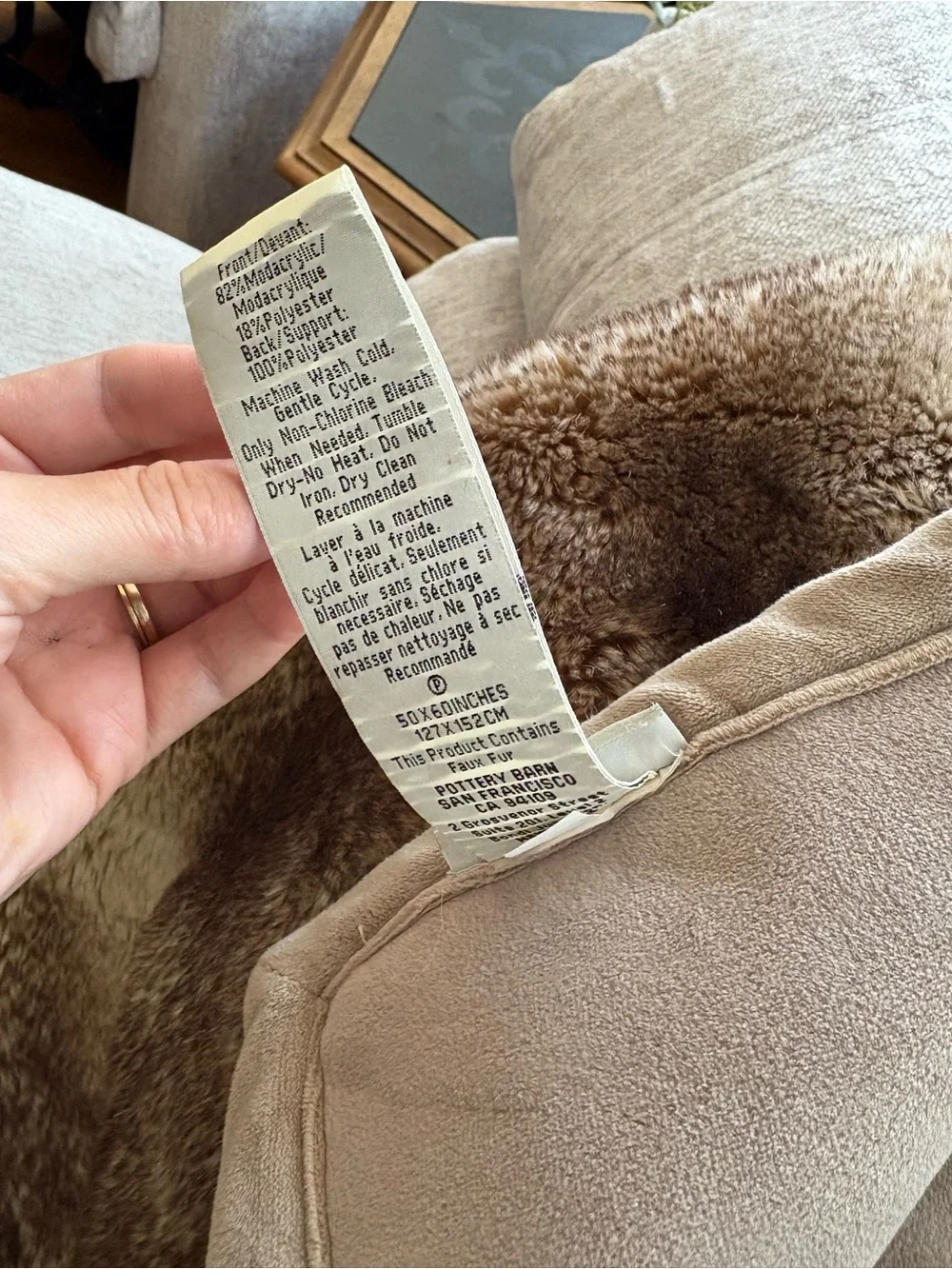 Pottery Barn Plush Faux Fur Throw in Warm Brown